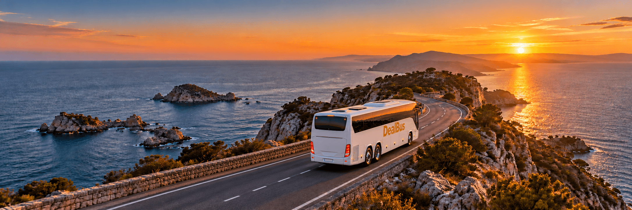 Autocar de tourisme sur une route côtière
